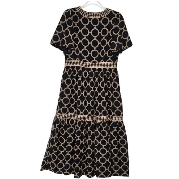 Gretchen Scott Le Marais Dip Dot Dress Black Tan Tiered Chiffon Midi Maxi M NEW - Picture 3 of 10